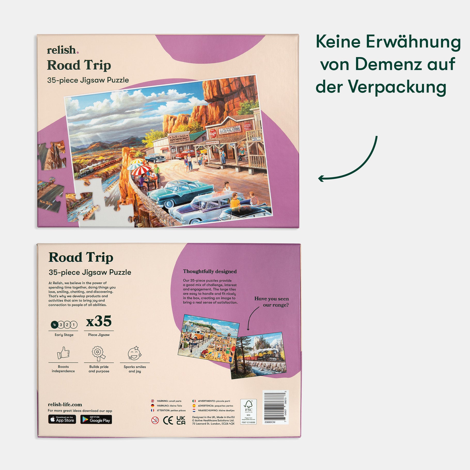 Puzzle box with a colorful road trip scene, ideal for dementia activities, care homes, and Alzheimer's gifts.