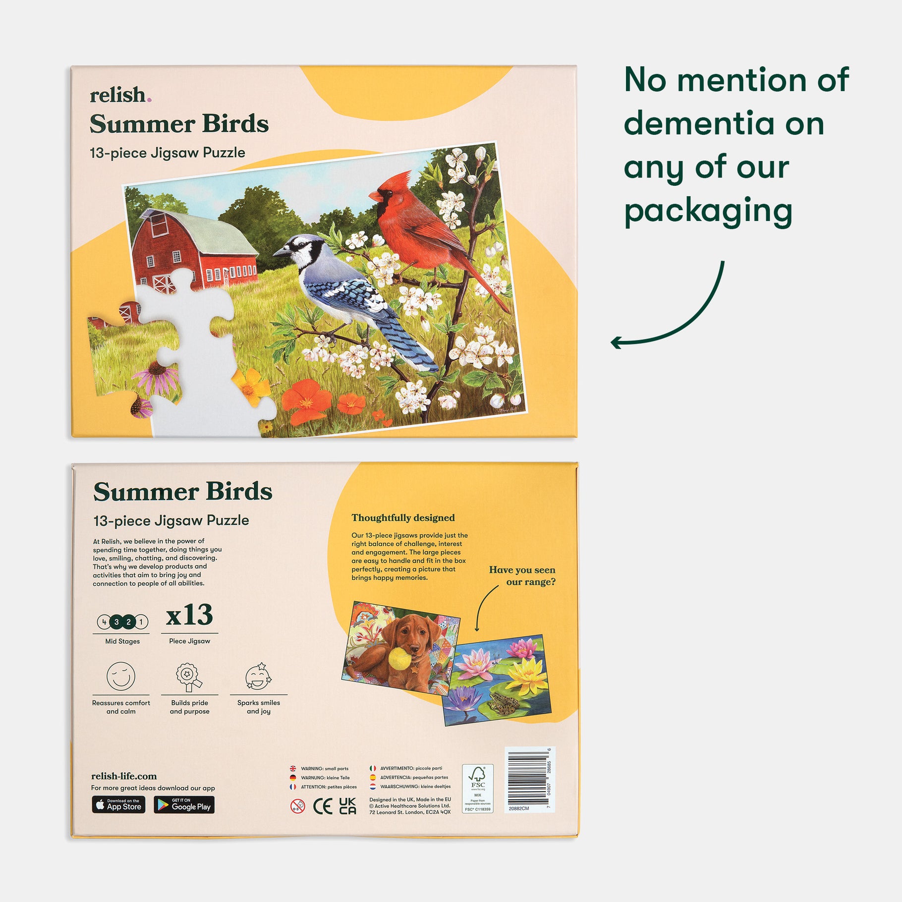 "Summer Birds jigsaw puzzle for dementia, designed for care homes, promotes joy and engagement in elderly activities."