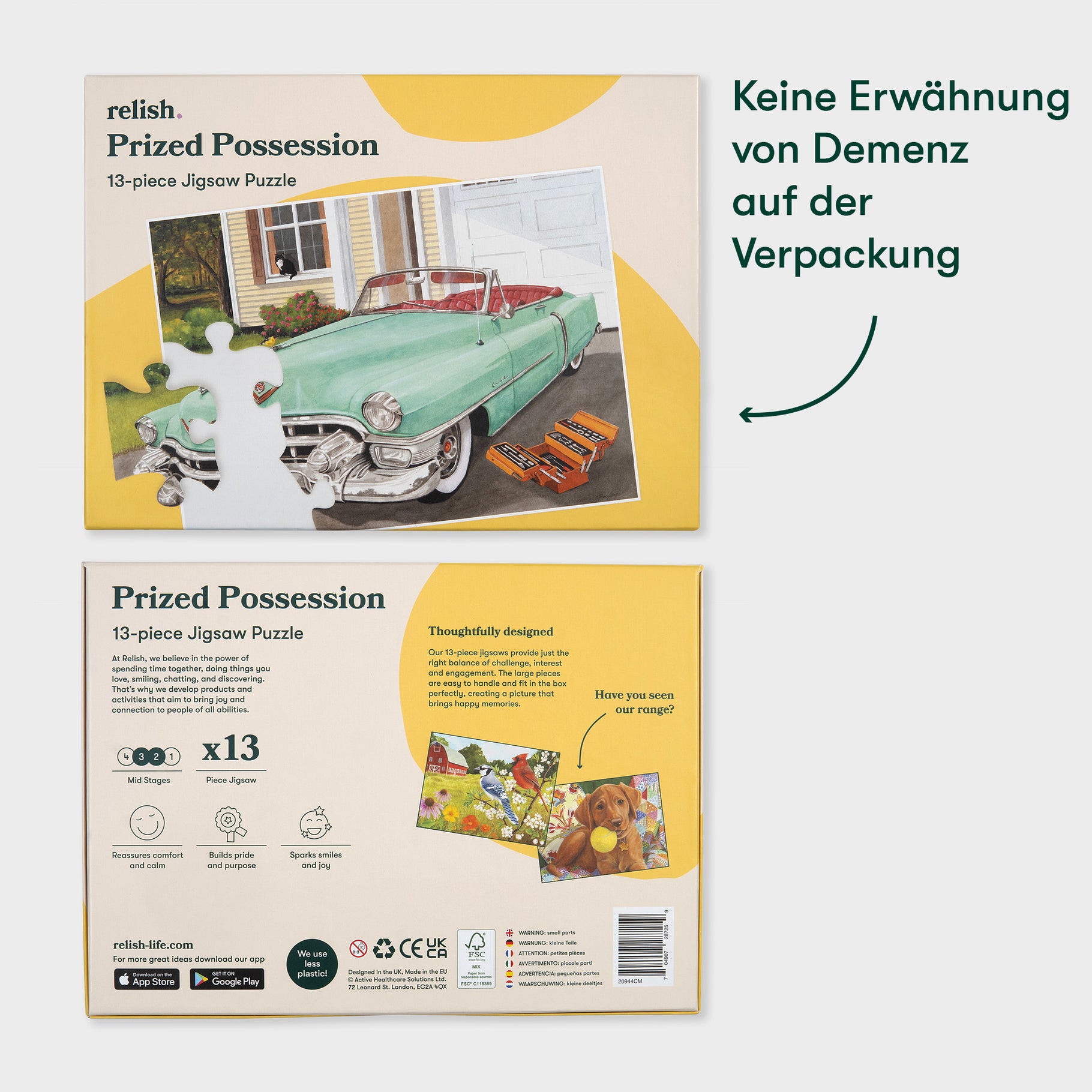 Puzzle box with vintage car image, designed for dementia activities, offering engagement and joy for elderly care home residents.