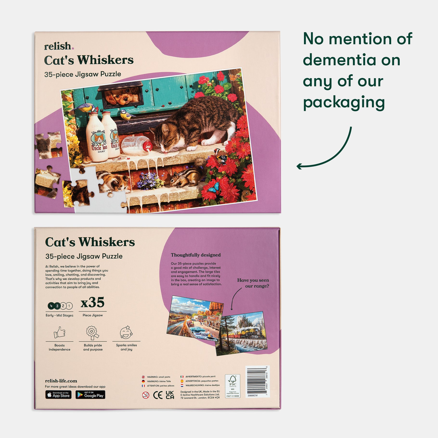 Cat's Whiskers jigsaw puzzle for dementia patients, ideal for care home activities and gifts for elderly with dementia.