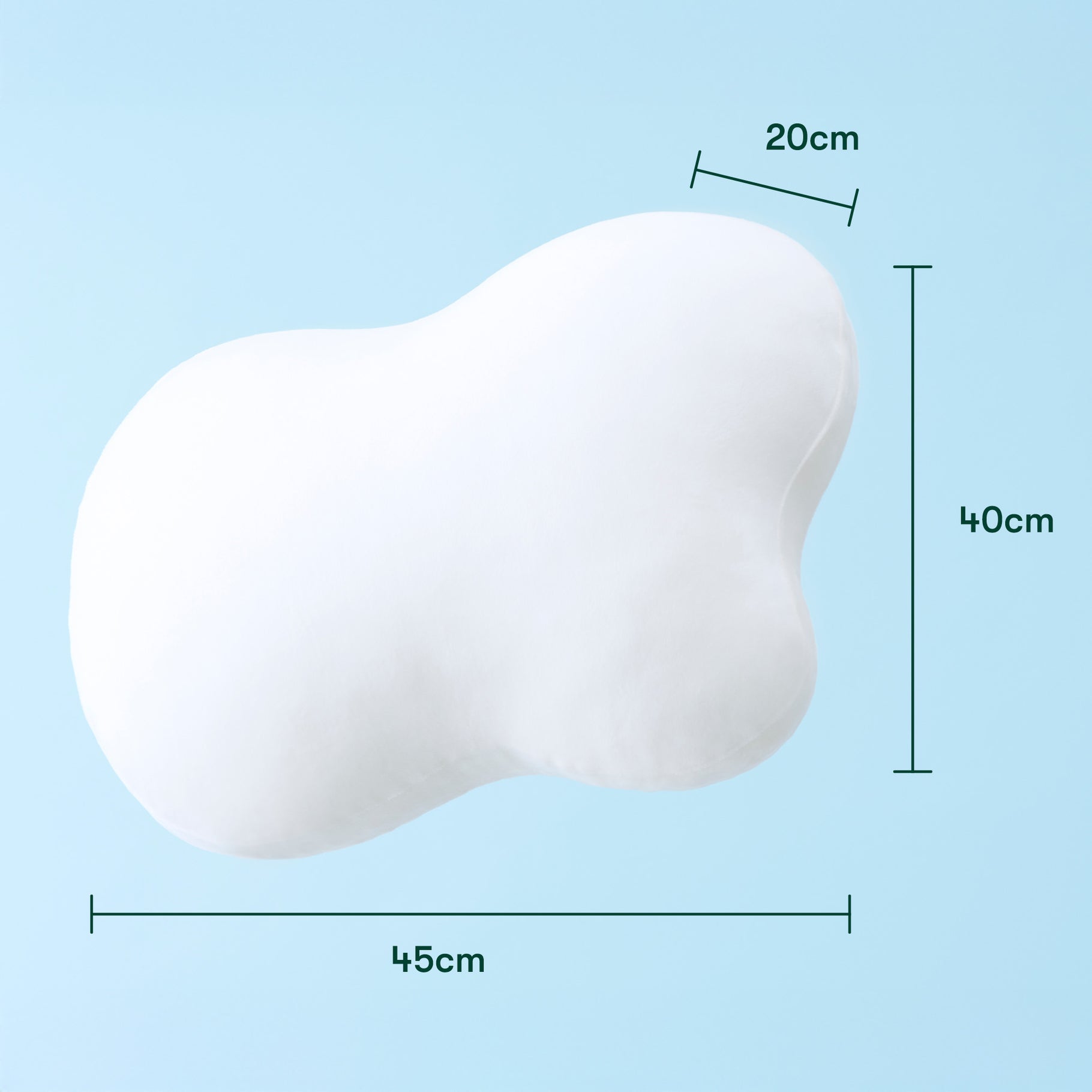 Fufuly calming cushion on blue background. Product size is: height - 40cm, width - 45cm, depth - 20cm