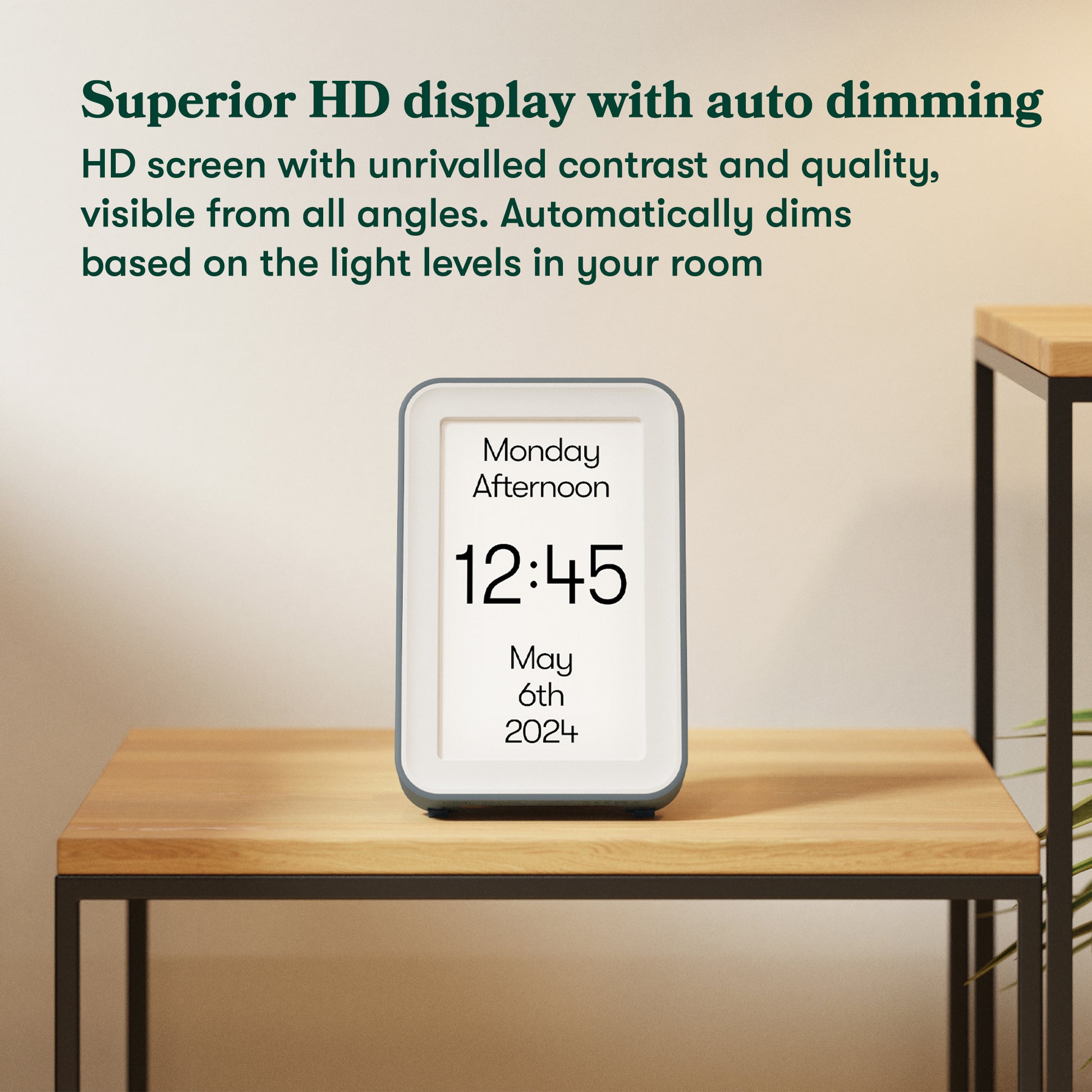 Modern home showcasing how the Day Connect can connect with the Relish Day Hub, to display task alerts across the home. Ideal for supporting those with dementia. Works with and without wi-fi.