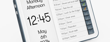 Dementia clock, designed for people with dementia. HD display with auto dimming. Unrivalled contrast & quality, visible from all angles. Automatically dims based on the light levels in your room