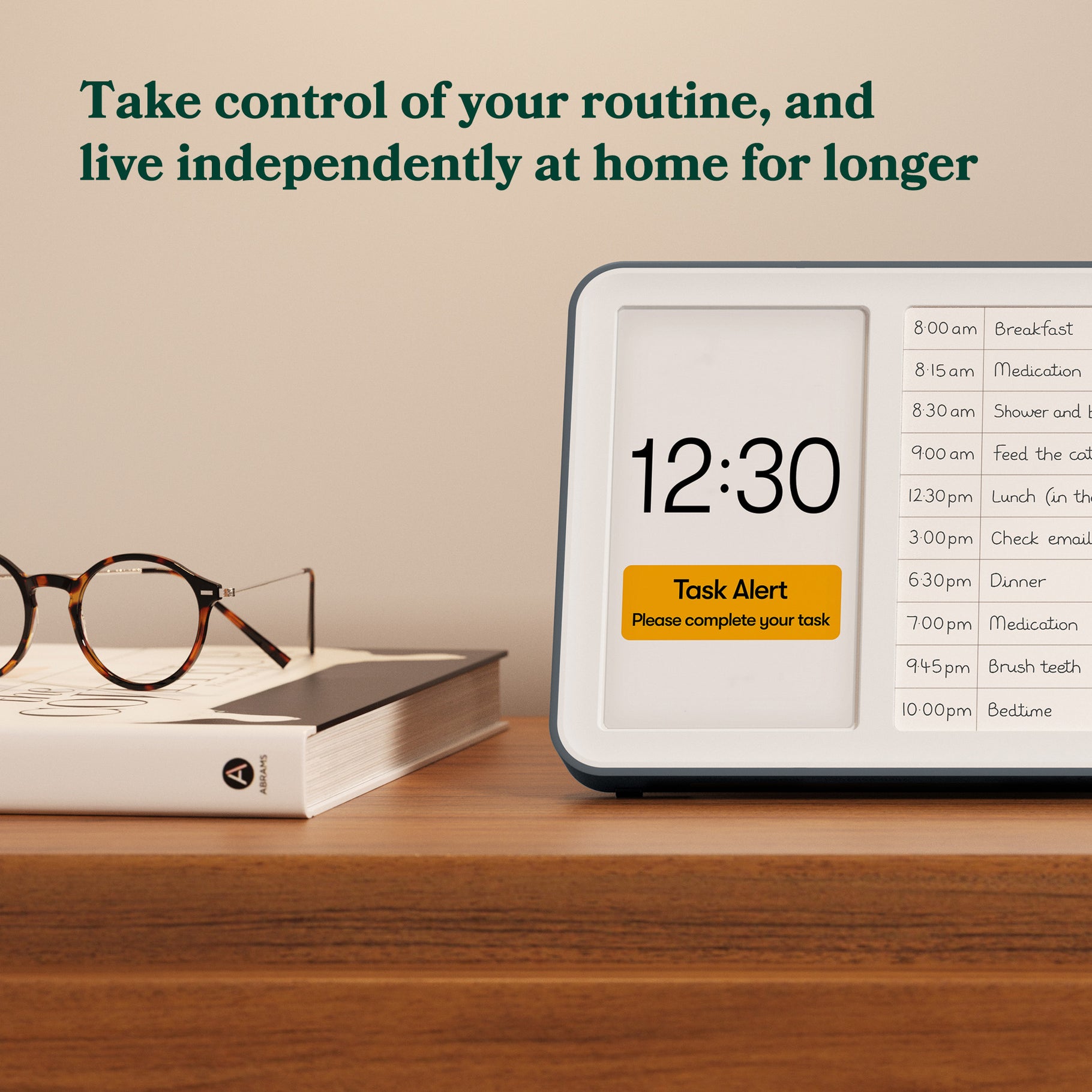 Alzheimer's clock with task alerts aids activities for dementia patients, enhancing independence and routine in care homes.