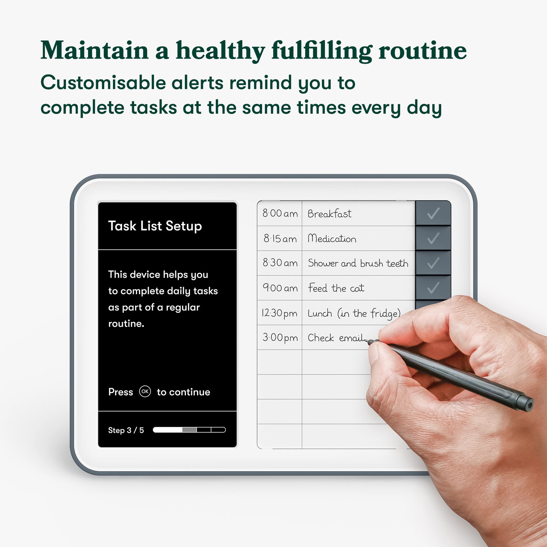 Digital dementia clock aids elderly with reminders for daily tasks, enhancing routine and independence in care homes.