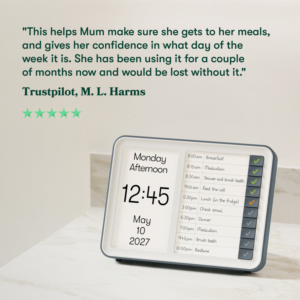 Dementia clock with reminders aids elderly care, enhancing daily routine confidence. Ideal Alzheimer's gift for care homes.|market_au_ca_dk_fi_fr_ie_it_nl_pt_es_se_gb_us