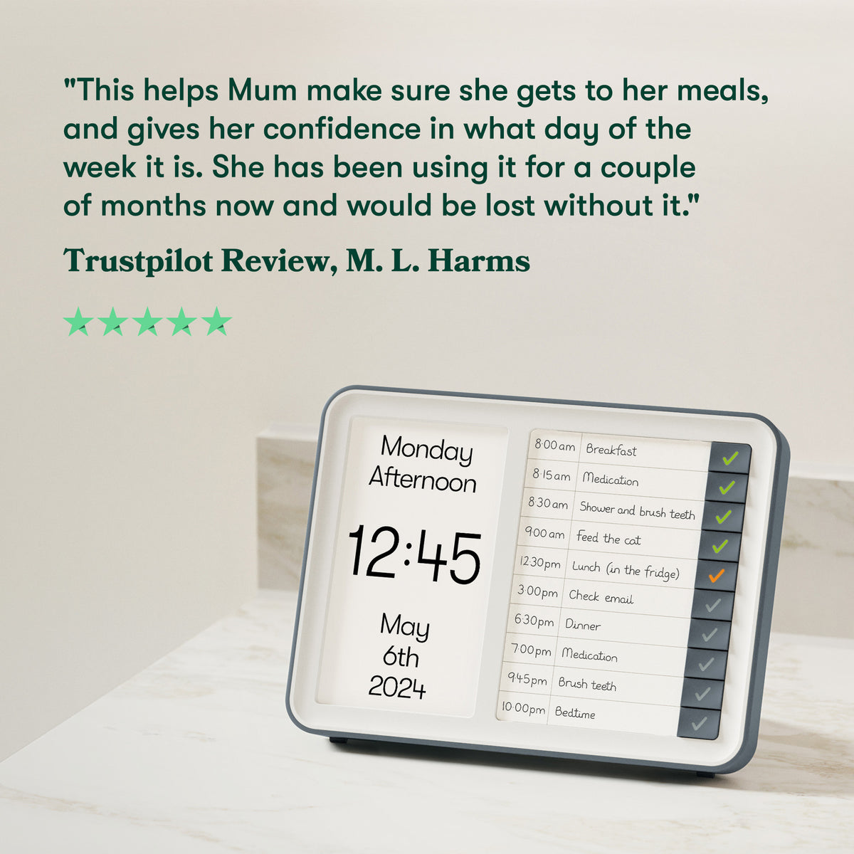 Dementia clock with reminders aids elderly care, enhancing daily routine confidence. Ideal Alzheimer's gift for care homes.|market_au_ca_dk_fi_fr_ie_it_nl_pt_es_se_gb_us