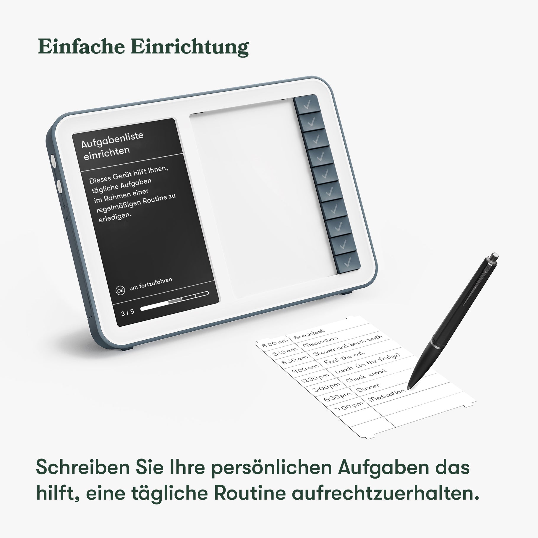 Digital device with checklist helps dementia patients maintain routine, ideal for care homes and Alzheimer's support.
