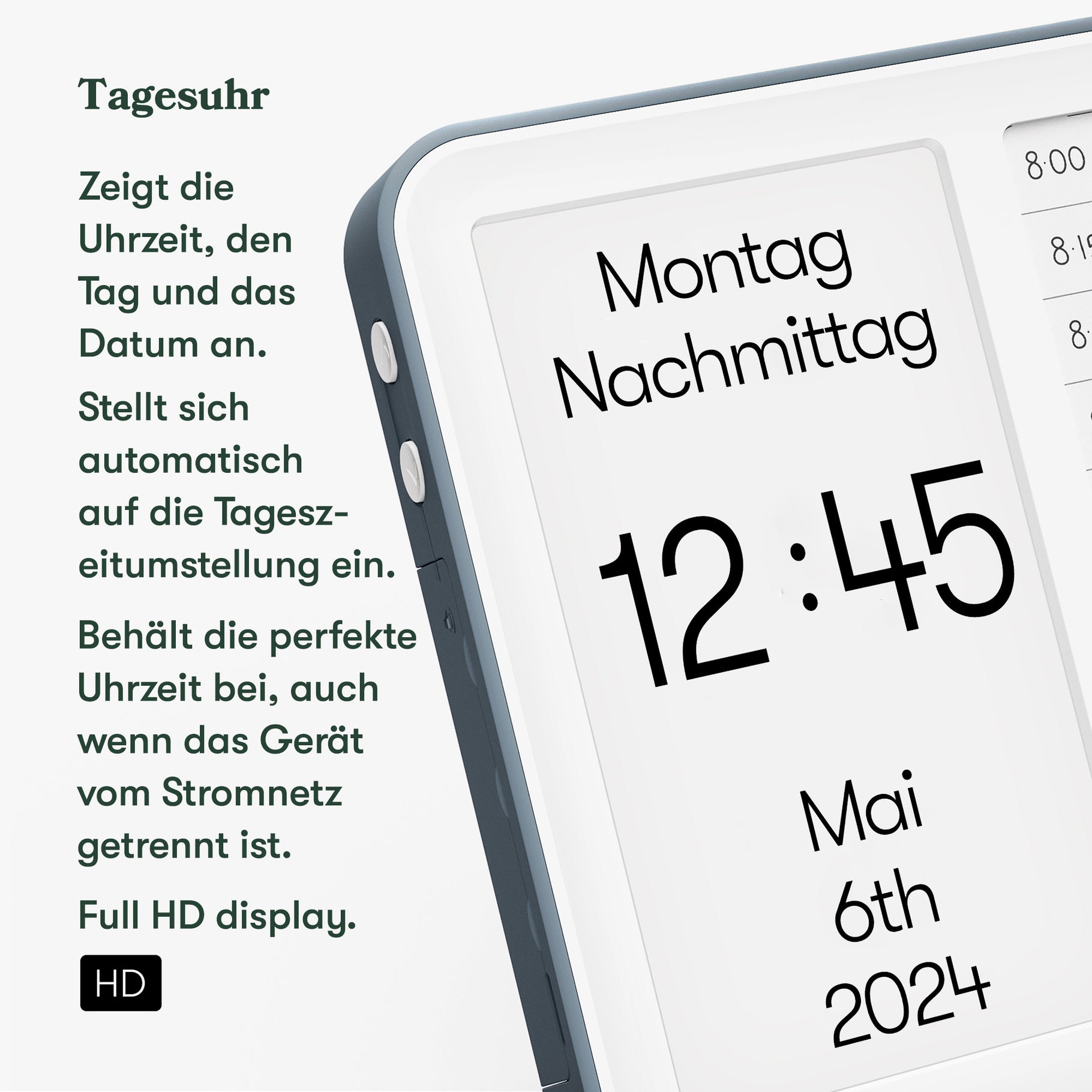 Dementia clock displays day, time, date; ideal Alzheimer's product for care homes, aiding elderly and dementia patients.