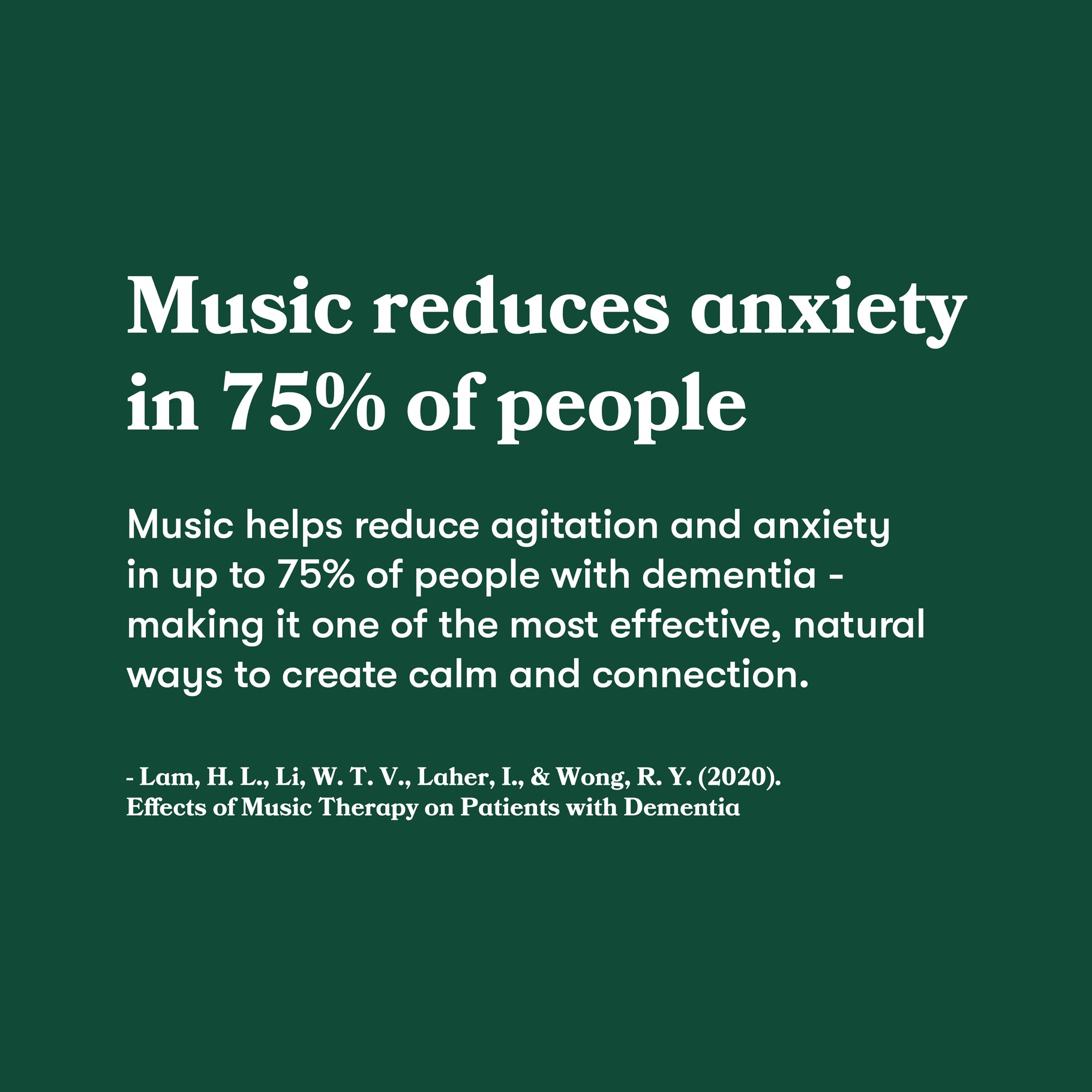 Music helps reduce agitation and anxiety in up to 75% of people with dementia - making it one of the most effective, natural ways to create calm and connection.
