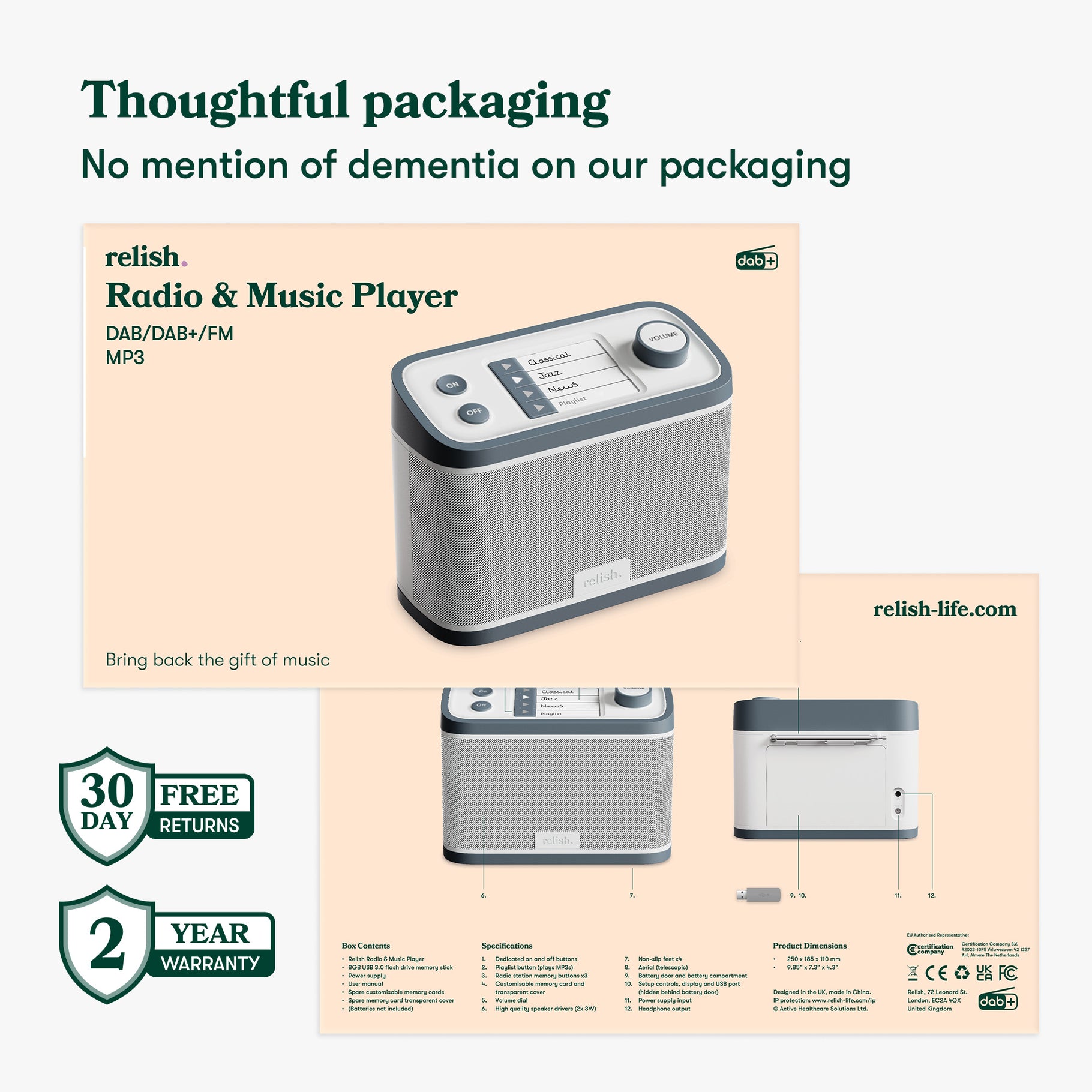 Thoughtful packaging - no mention of dementia on our packaging.