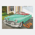 Classic car illustration, ideal for dementia activities like aqua painting, fostering engagement and joy in care homes.|market_au_ca_dk_fi_fr_international_ie_it_nl_pt_es_se_gb_us