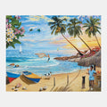 Tropical beach scene with boats, palm trees, and a sunset, ideal for dementia activities and gifts for elderly care homes.|market_au_ca_dk_fi_fr_international_ie_it_nl_pt_es_se_gb_us