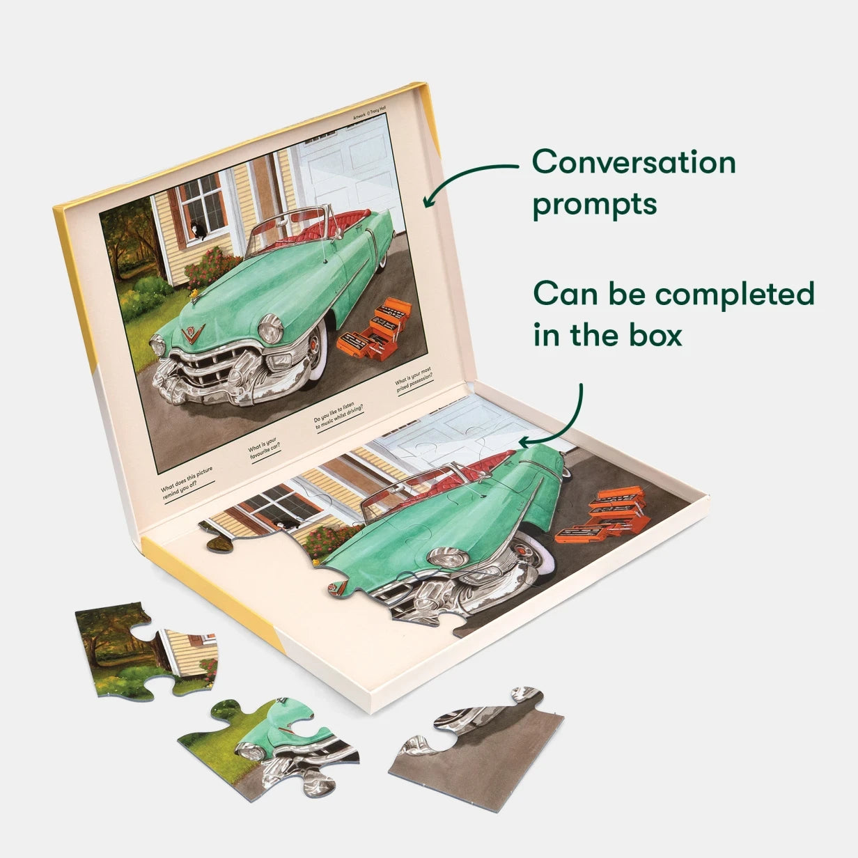 Puzzle with conversation prompts, ideal for dementia activities, care home activities, and gifts for people living with dementia.