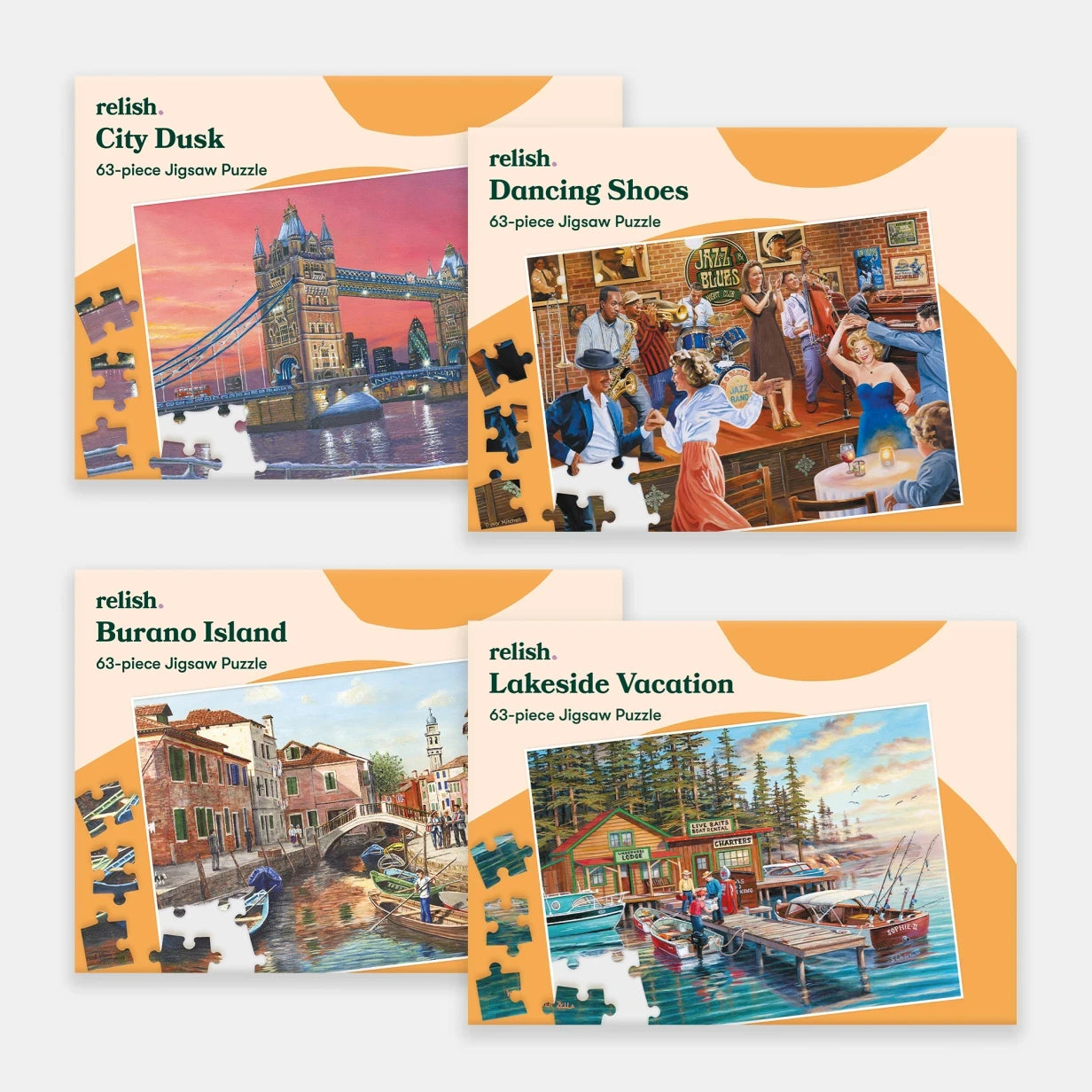 Four colorful jigsaw puzzles for dementia patients, perfect for care home activities and gifts for elderly with dementia.