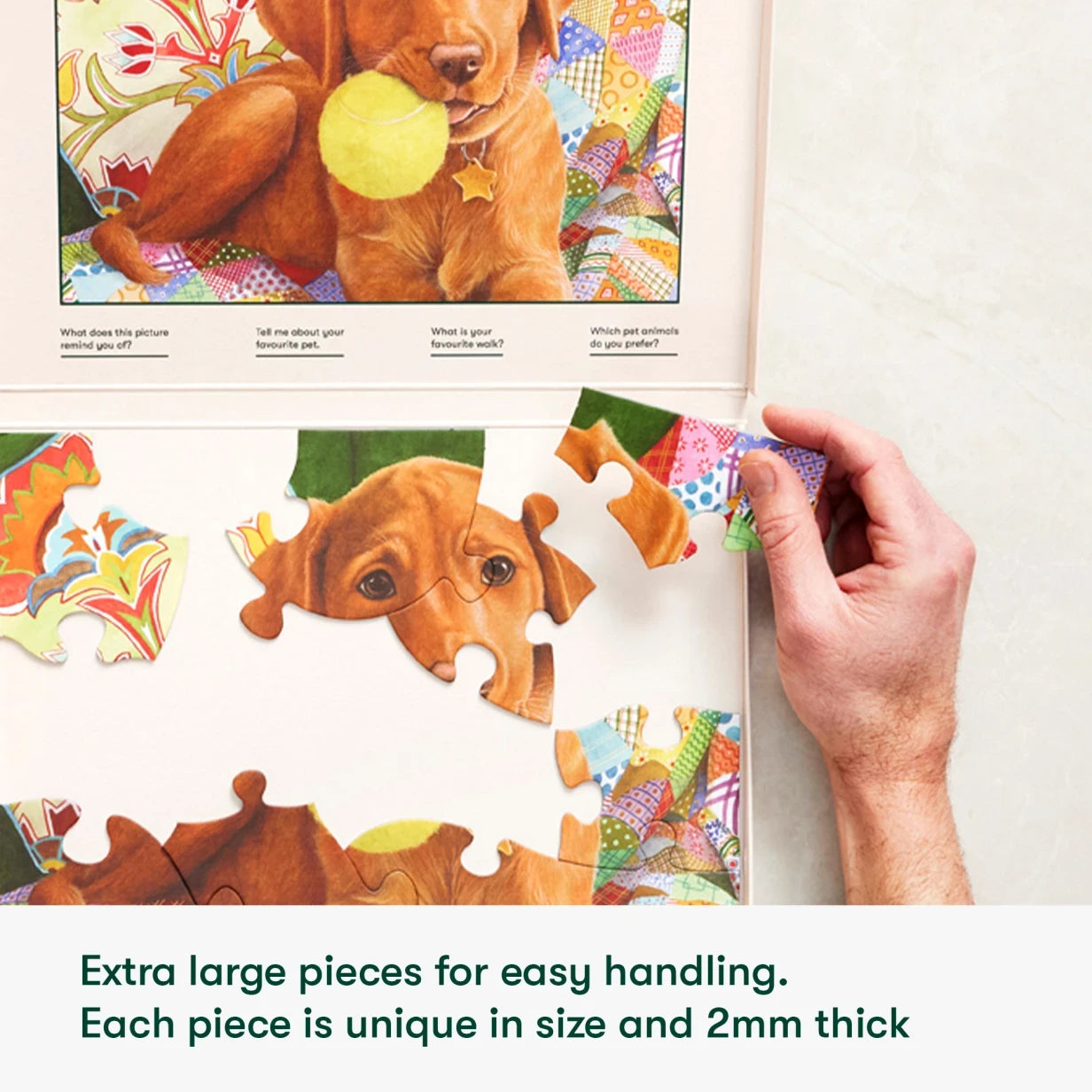 Puzzle with large pieces showing a dog, ideal for dementia activities, care home residents, and elderly engagement.