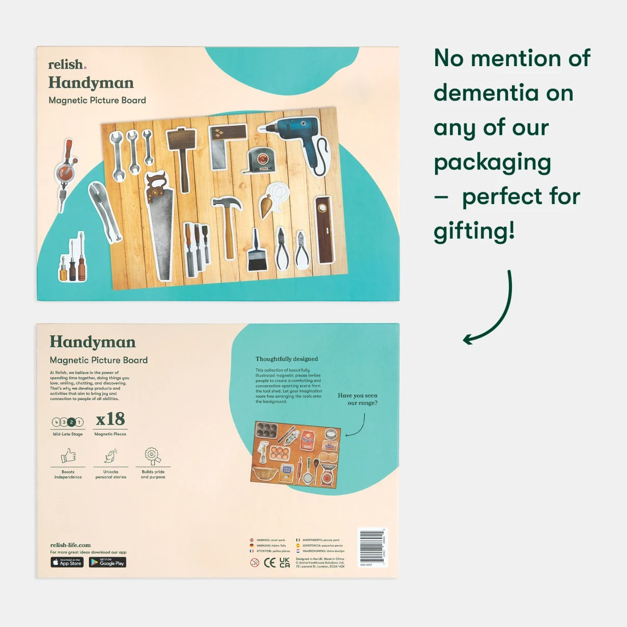 Magnetic picture board for dementia activities, featuring tools. Ideal for care homes, enhancing engagement and independence.