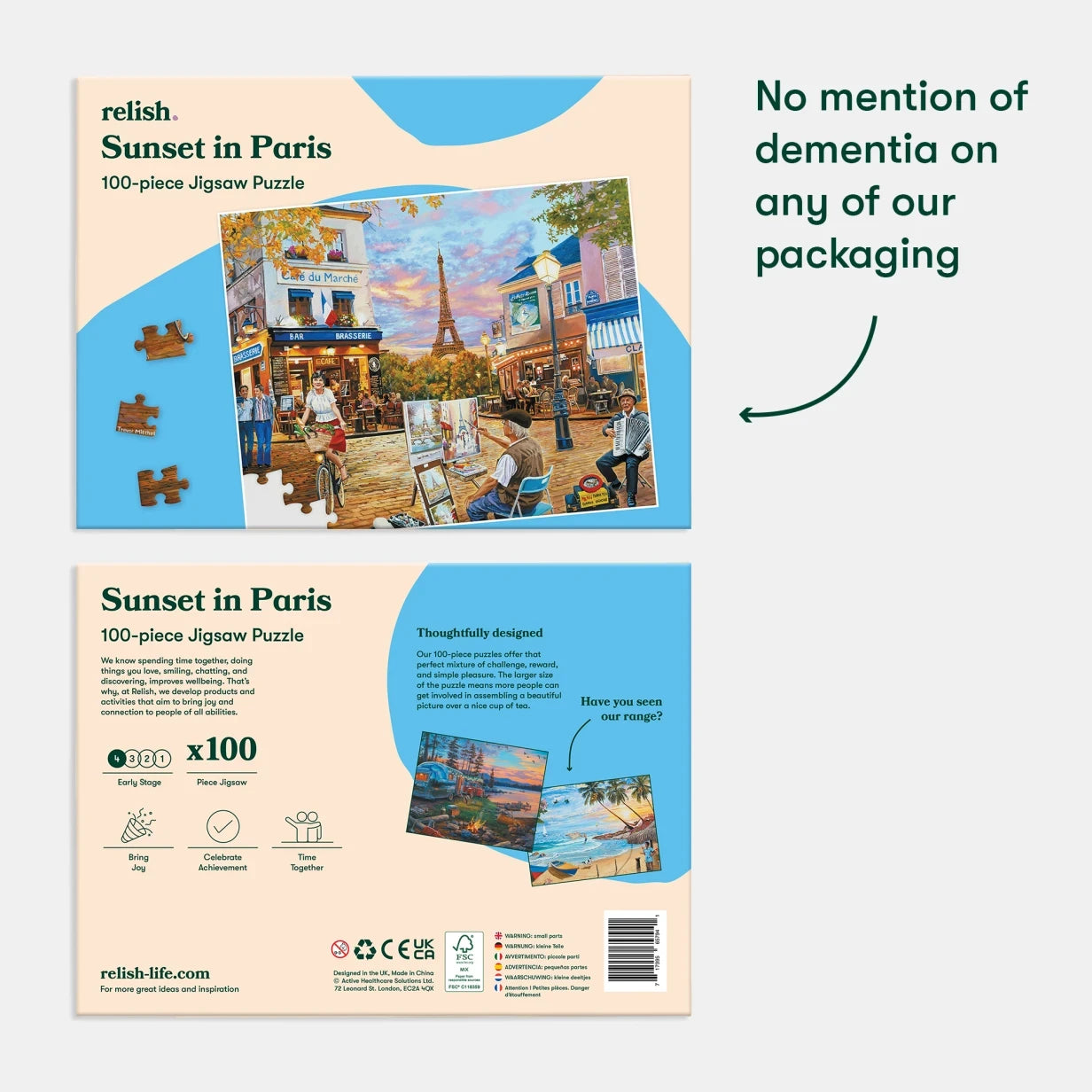 Jigsaw puzzle box for dementia activities, featuring a Paris scene. Ideal for care homes, elderly, and Alzheimer's gifts.