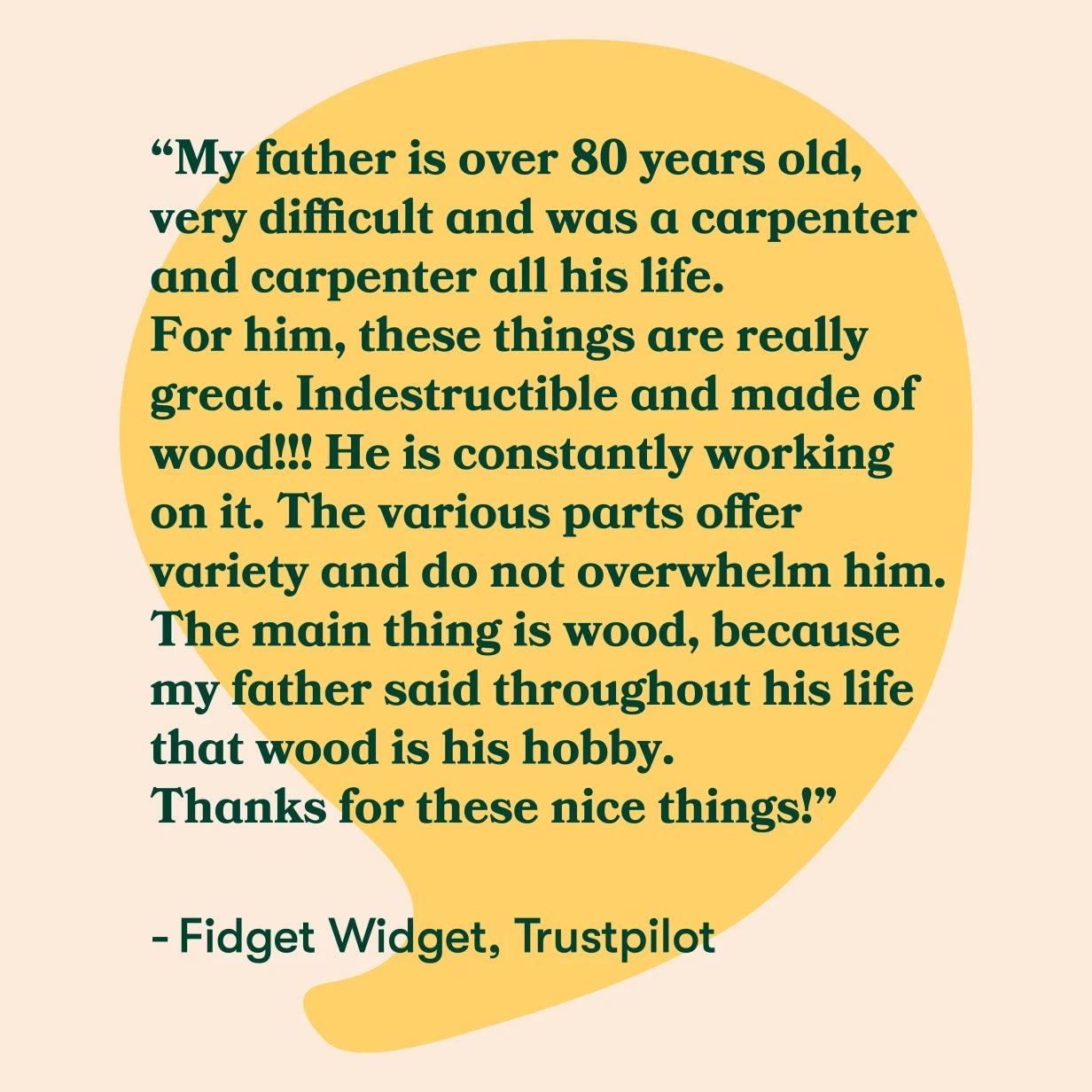 Trustpilot review praises wooden fidget toys for dementia patients, highlighting their durability and engagement for elderly care.