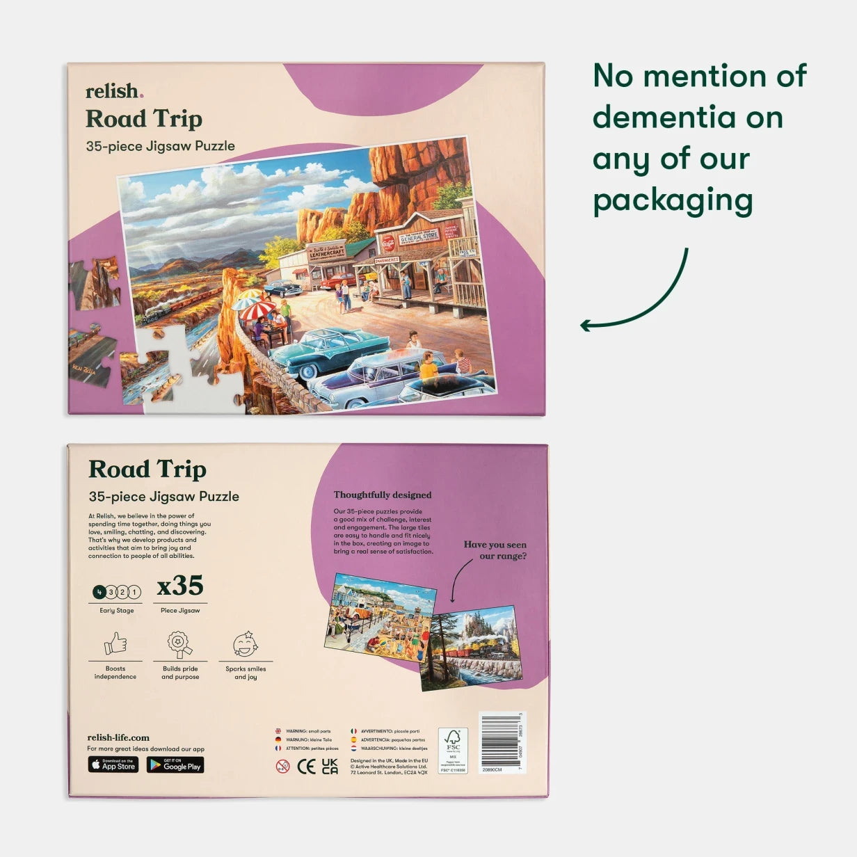 Puzzle box for people living with dementia with a road trip theme, ideal for care home activities and gifts for the elderly.