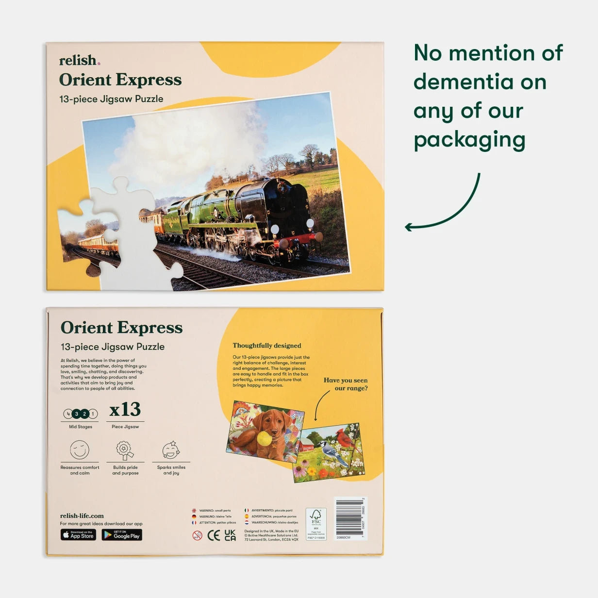 Puzzle box for people living with dementia, featuring a train image. Ideal for care home activities and gifts for people with dementia.