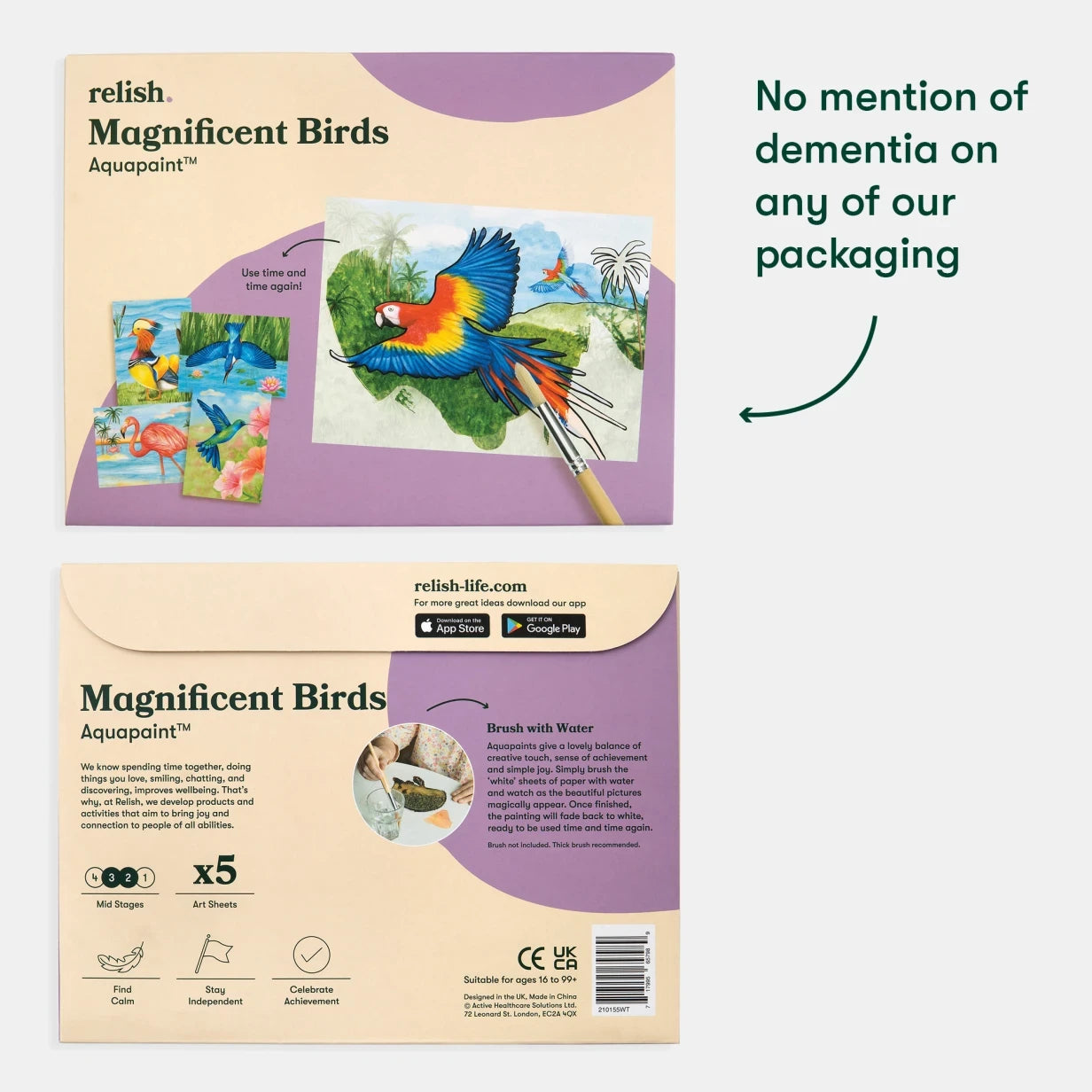 Aquapaint set for dementia patients features vibrant bird images, ideal for care home activities and gifts for the elderly.