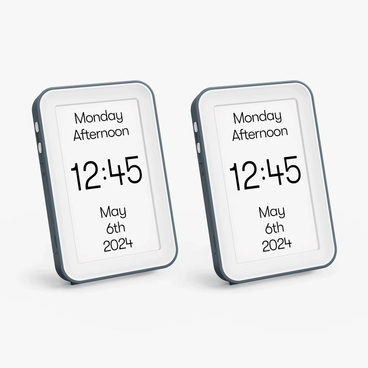 Digital clocks for dementia patients display time and date, ideal Alzheimer's gifts and products for elderly care homes.
