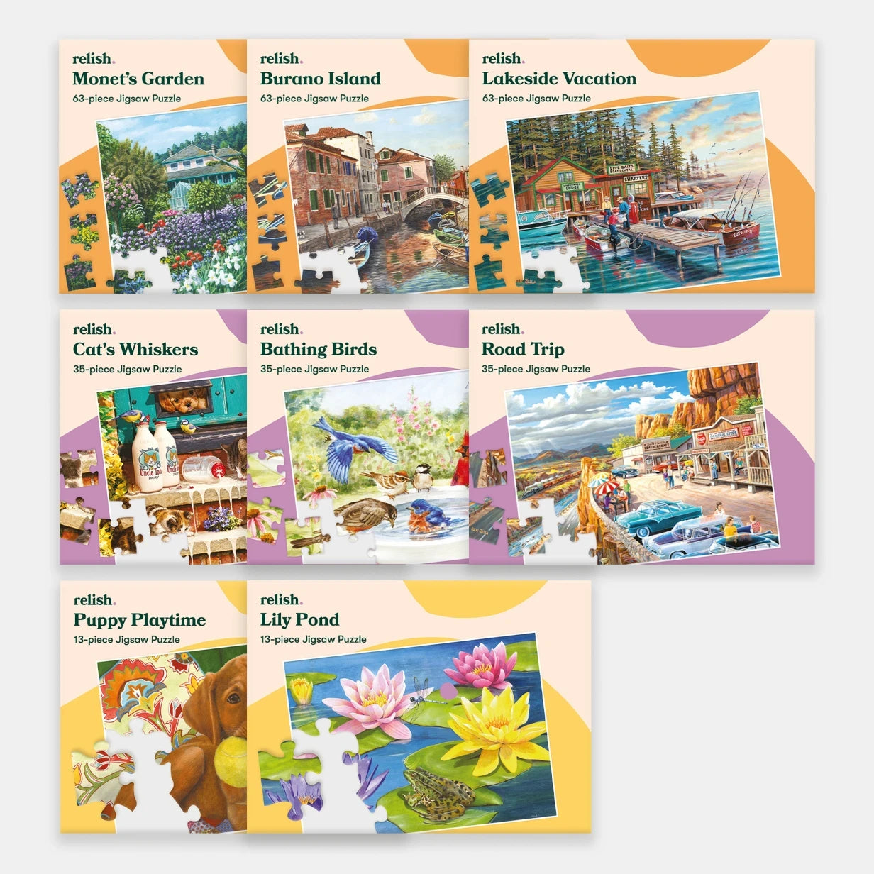 Colorful jigsaw puzzles for dementia patients, featuring serene scenes, ideal for care home activities and elderly engagement.
